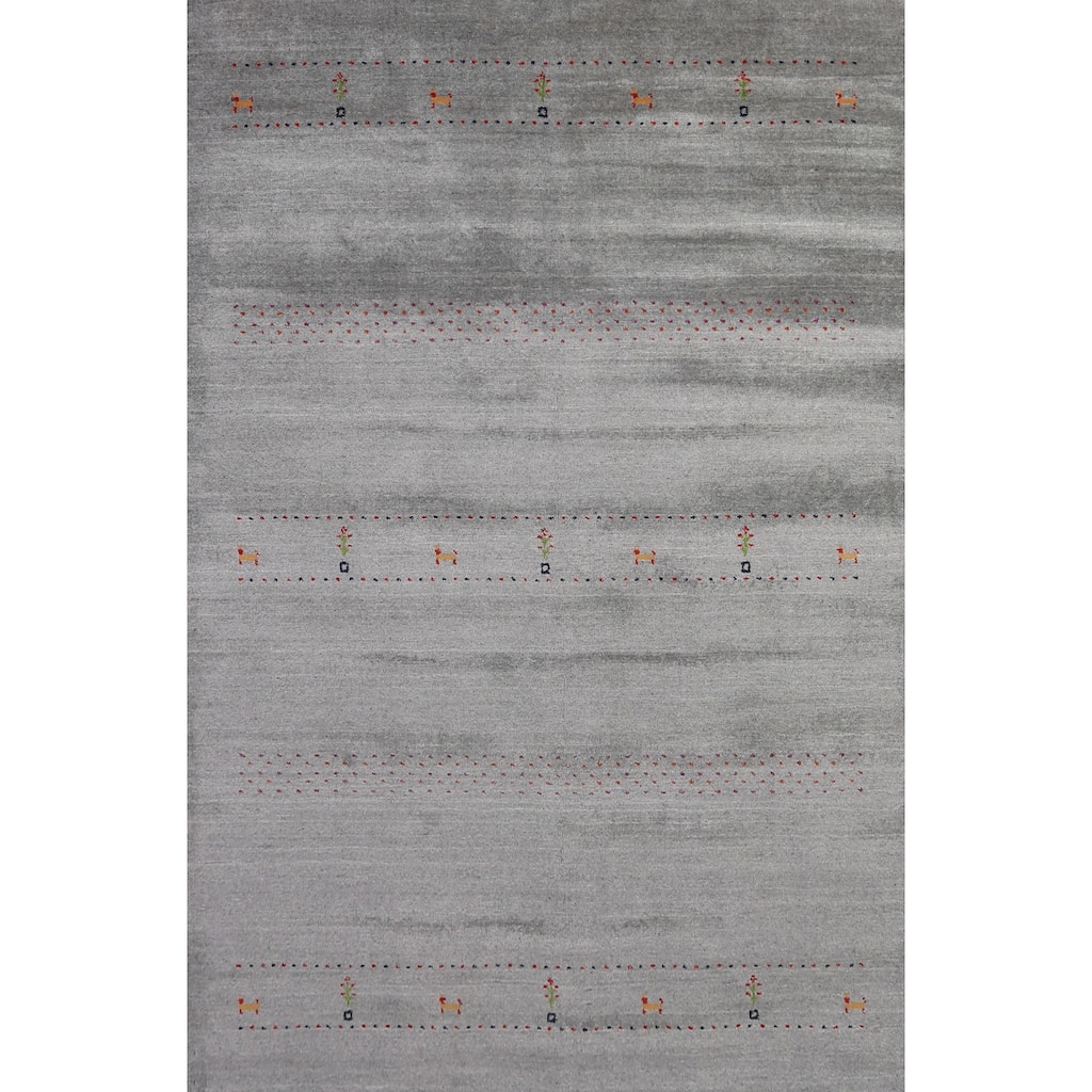 Hand Knotted Oriental 100% Wool Carpet Tribal Animal Pictorial Greys & Charcoal Gabbeh Area Rug - 7' 10'' X 5' 0''