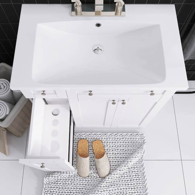 30 Inch MDF Freestanding Bathroom Vanity Set in White/ Grey/ Blue