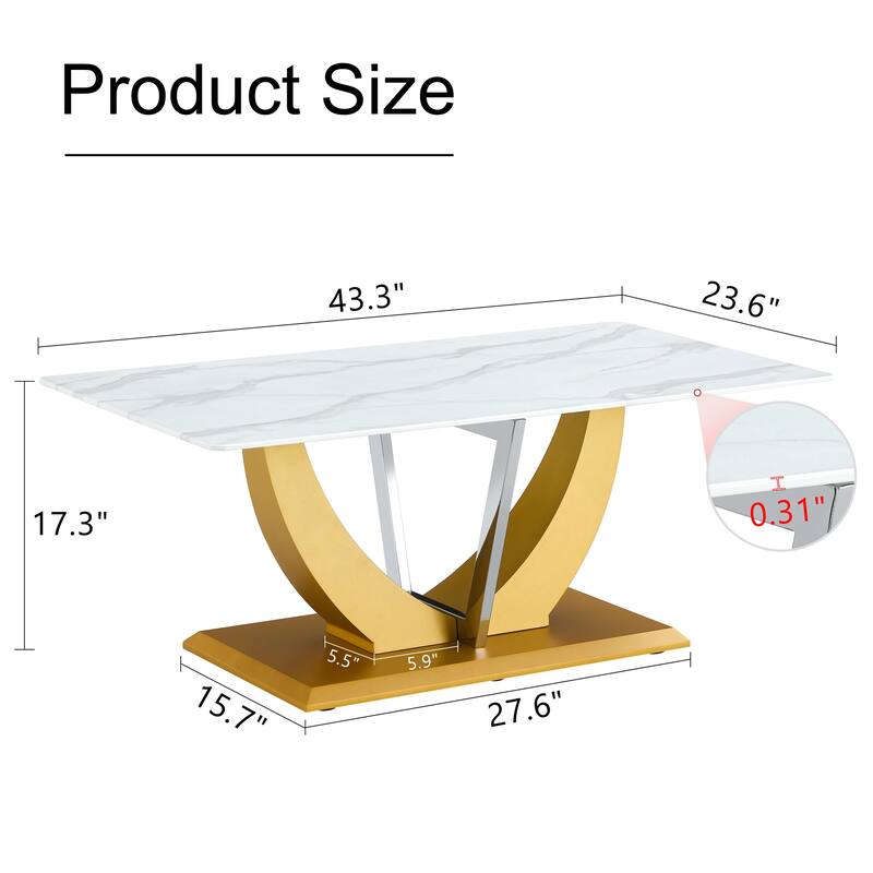 Modern minimalistTempered glass table - White+Golden