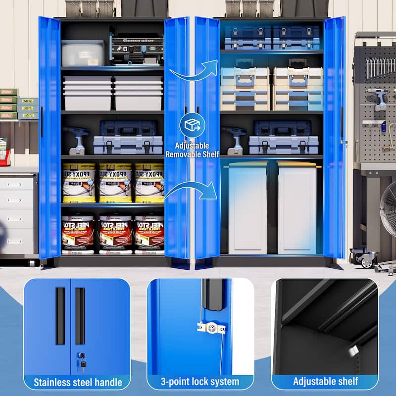 71 inch Garage Storage Cabinet Shelving Kitchen Pantry Locker with Adjustable Shelves for Office, Garage, Home, Pantry