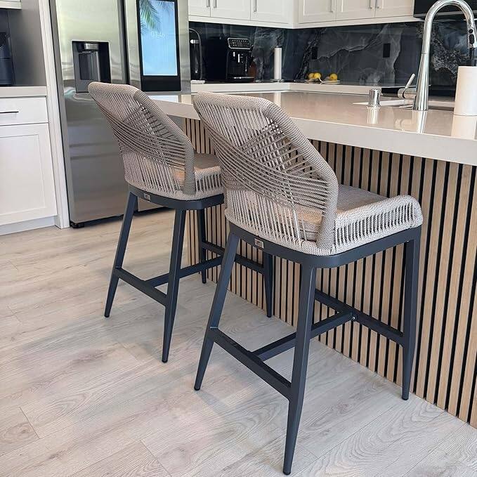 PURPLE LEAF 2 Set of Modern Bar Stool with Backrest and Arm,Upholstered Chair and Aluminum Legs