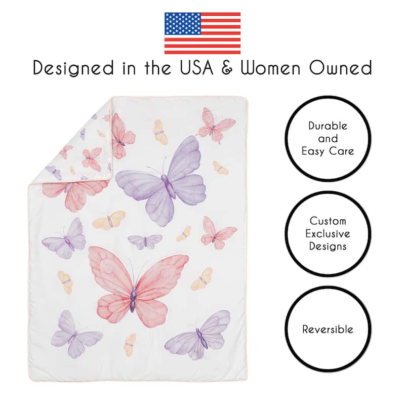 Sweet Jojo Designs Pink/Purple Shabby Chic Butterfly Girl 5pc Crib Bedding + BreathableBaby Breathable Mesh Liner - Crib Size