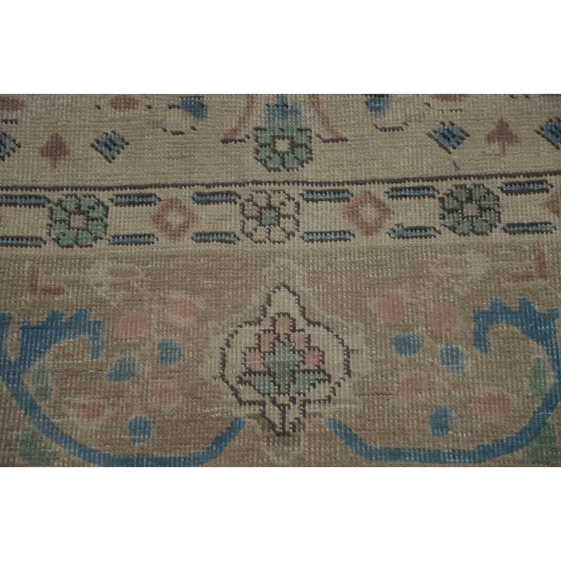 Hand Knotted Oriental 100% Wool Carpet Traditional Floral Beige & Ivories Tabriz Area Rug - 11' 0'' X 7' 10''
