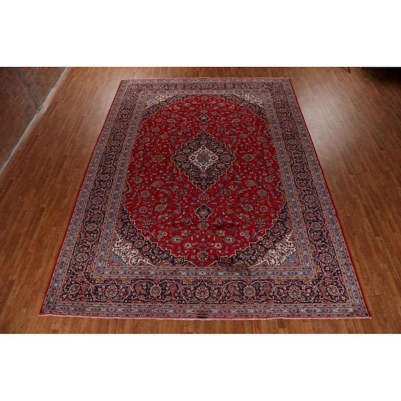 Traditional Kashan Large Persian Area Rug Hand-knotted Wool Carpet - 11'2" x 14'10"