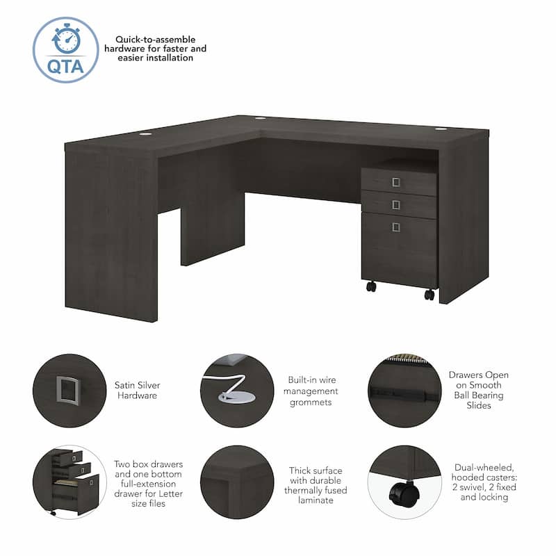 Echo L Shaped Desk with Mobile File Cabinet by Bush Business Furniture