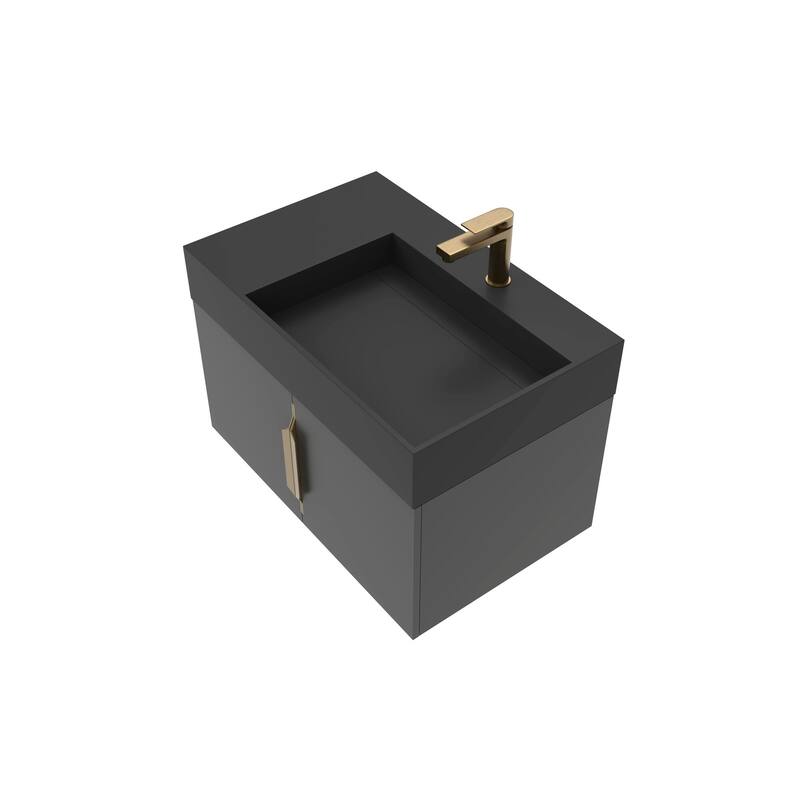 Amazon 30" Wall Mounted Bathroom Right Basin Vanity Set w/ Black Top