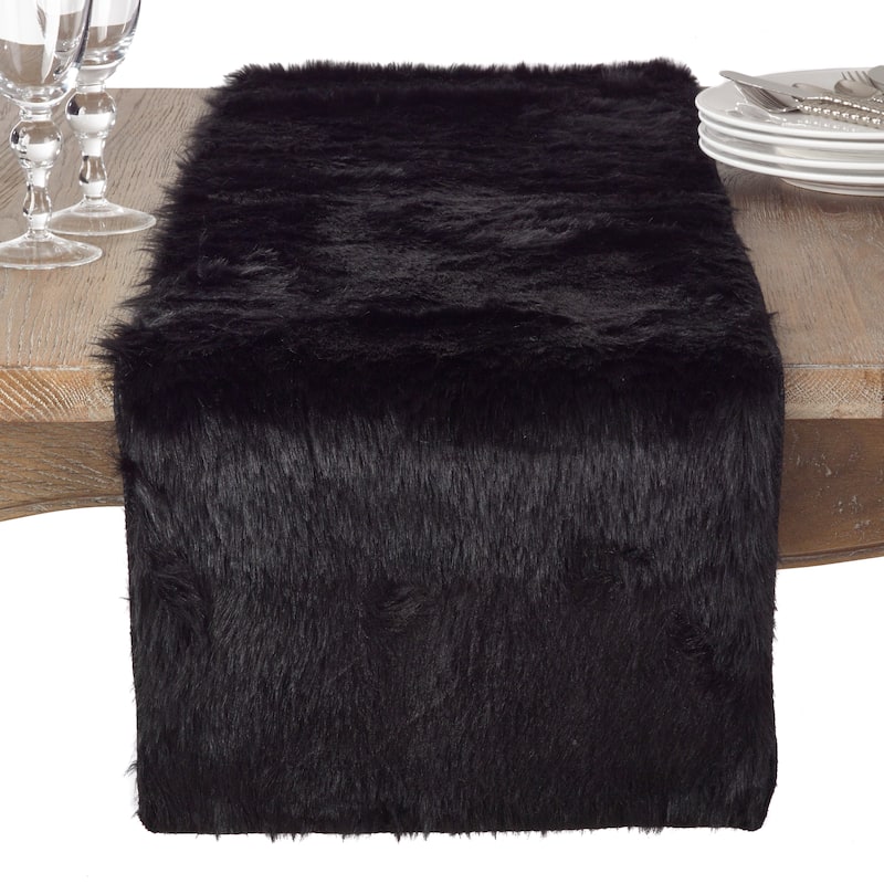 Juneau Collection Faux Fur Table Runner - 15"x36" - Black