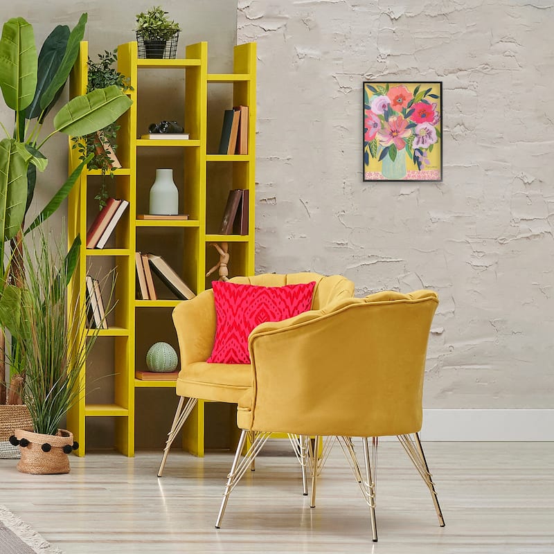 Stupell Vibrant Pink Bouquet on Yellow Framed Giclee Art Design By Suzanne Allard