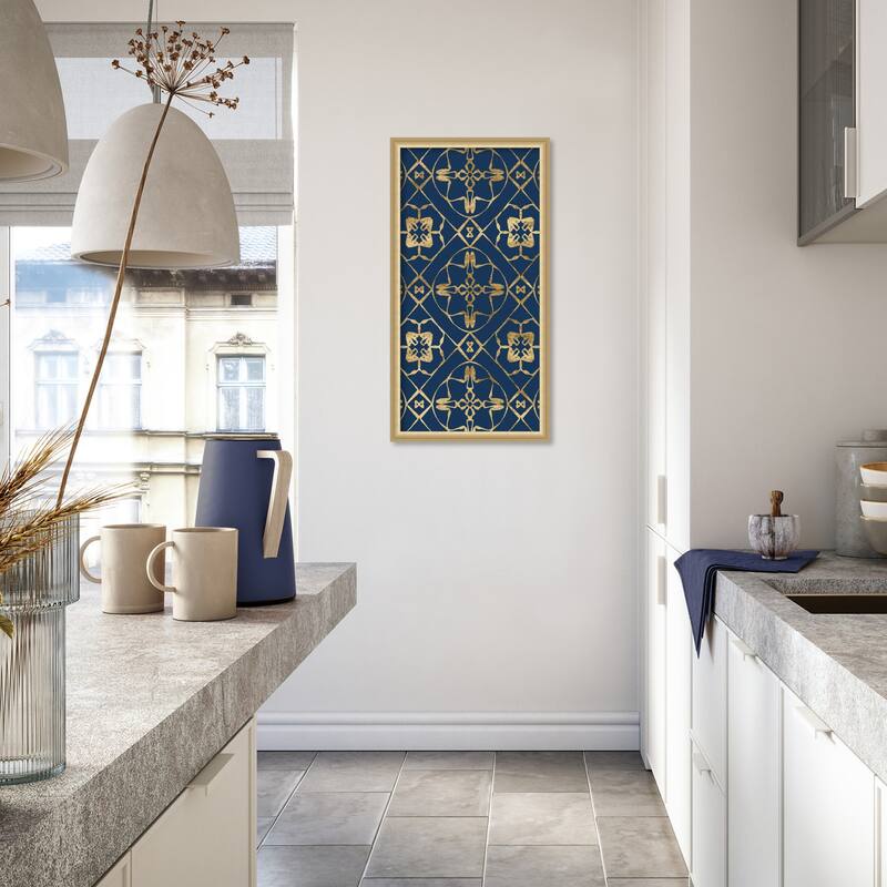 Amanti Art Framed Fabric Pinboard Motif on Blue XIII by Alonzo Saunders Printed Bulletin Board - Board Size 16 x 32