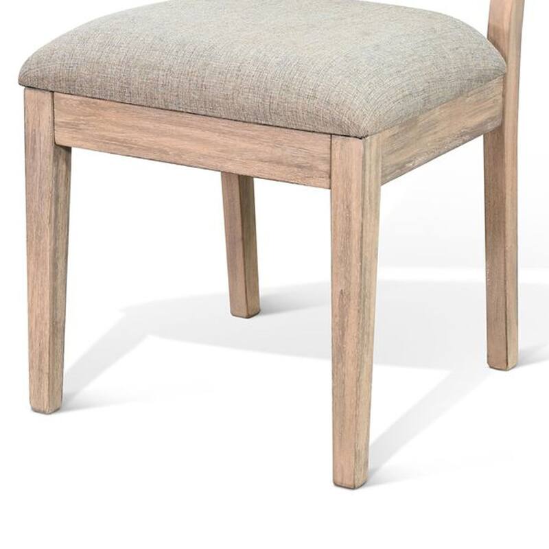Zemi Dining Chair Set of 2, Rattan, Beige, Natural Brown Solid Wood