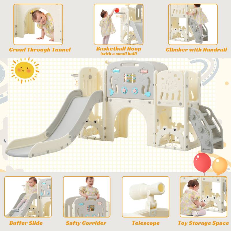 For Toddler Age 1-3 with Basketball Hoop, Arch Tunnel and Telescope, Toy Storage Organizer for Toddlers, Kids Climbers