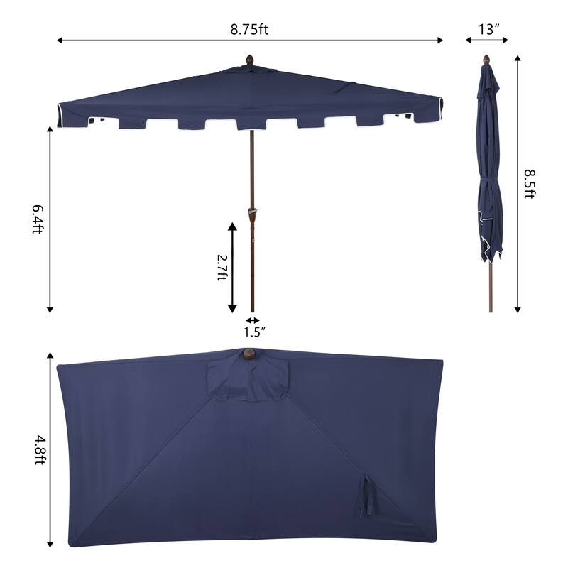 Beverly 9 ft. Classic MidCentury Rectangular Half Market Patio Umbrella with Crank, Wind Vent and UV Protection, by JONATHAN Y
