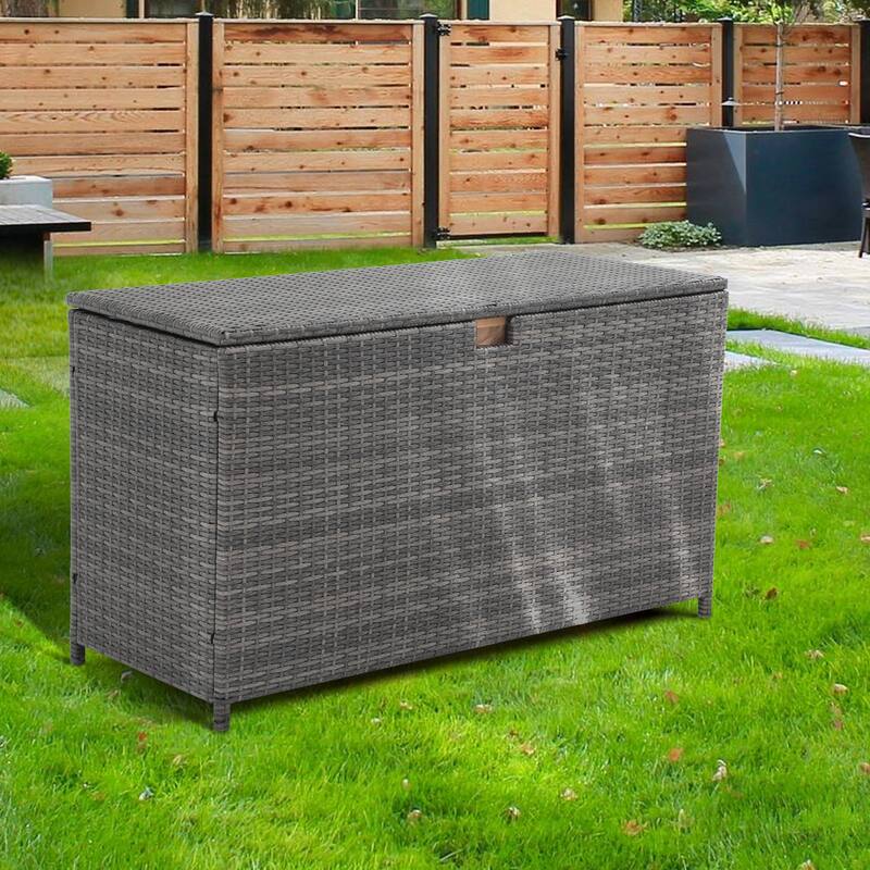 120 Gallon Outdoor Wicker Cushion Storage Storage Box, Garden Deck Bin with Aluminum Frame - 51.2” (L) x 20.5” (W) x 29” (H)