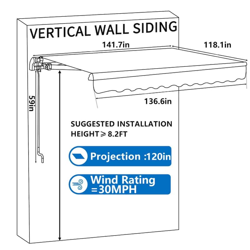 VEIKOUS 12'x10' Outdoor Retractable Patio Awning Sun Shade Cover for Patio, Balcony and Yard