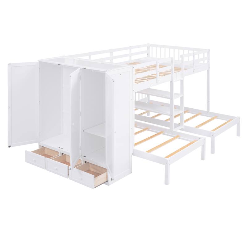 Bunk Bed with Shelves, Wardrobe and Mirror