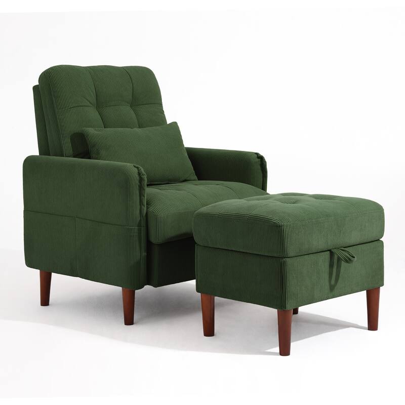 Adjustable Backrest Lounge Accent Chair Set with Storage Ottoman