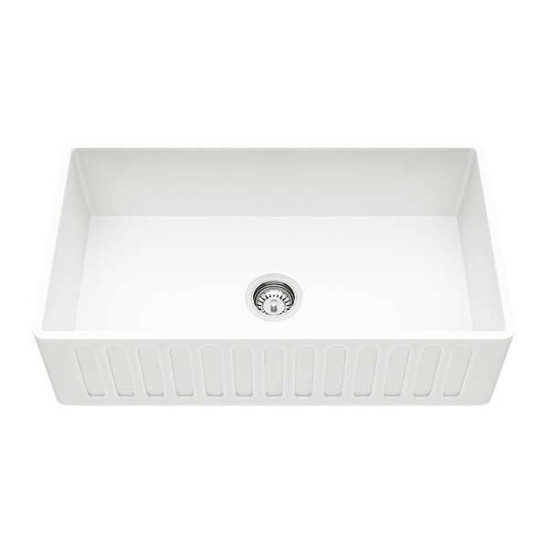 Vigo VGRA3318CS 33" Single Basin Acrylic Kitchen Sink with Cutting Board and Basket Strainer - Matte White