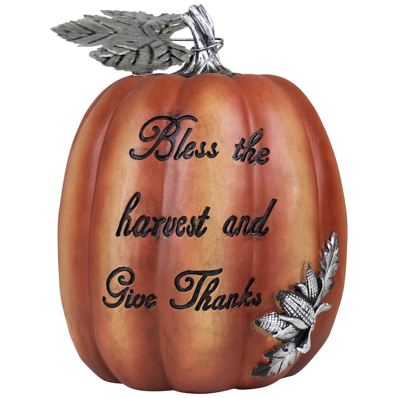 Bless the Harvest and Give Thanks Debossed Pumpkin Decoration - 10"