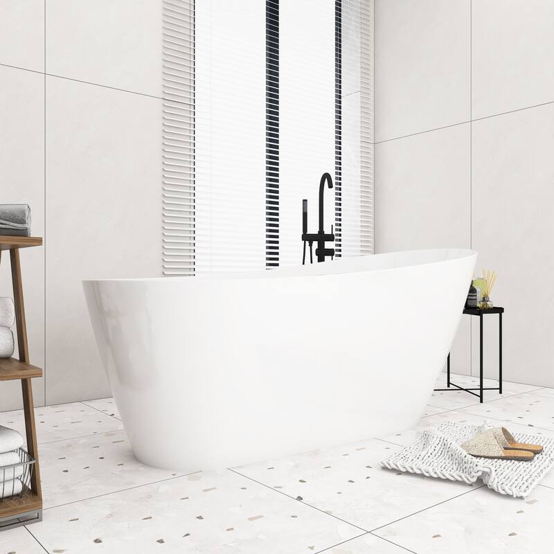 Acrylic Freestanding Flatbottom Soaking Bathtub in Glossy White