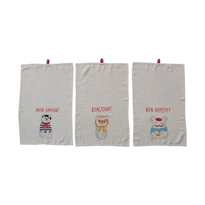 Linen Blend Tea Towel Set with French Text - 28.0"L x 18.0"W x 0.3"H