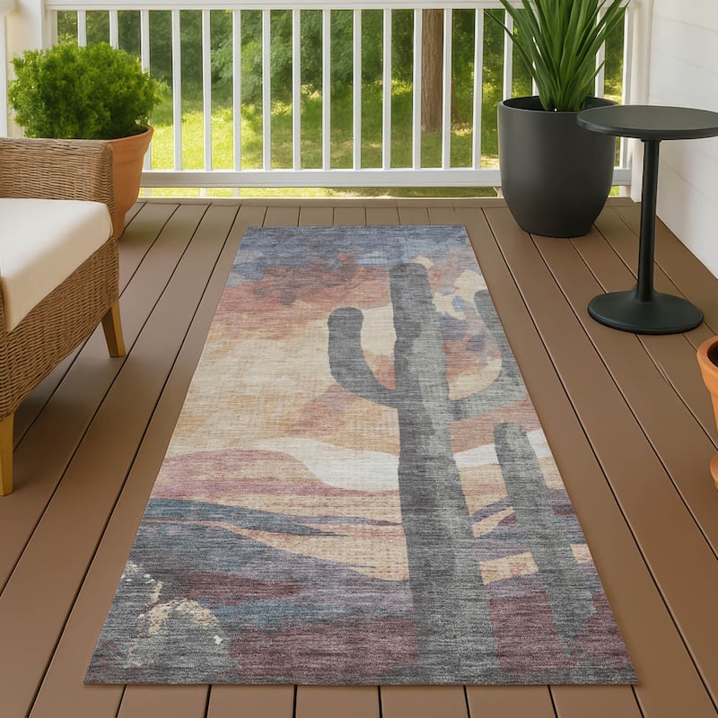Machine Washable Indoor/ Outdoor Desert Inspiration Chantille Rug - Copper - 2'3" x 7'6"