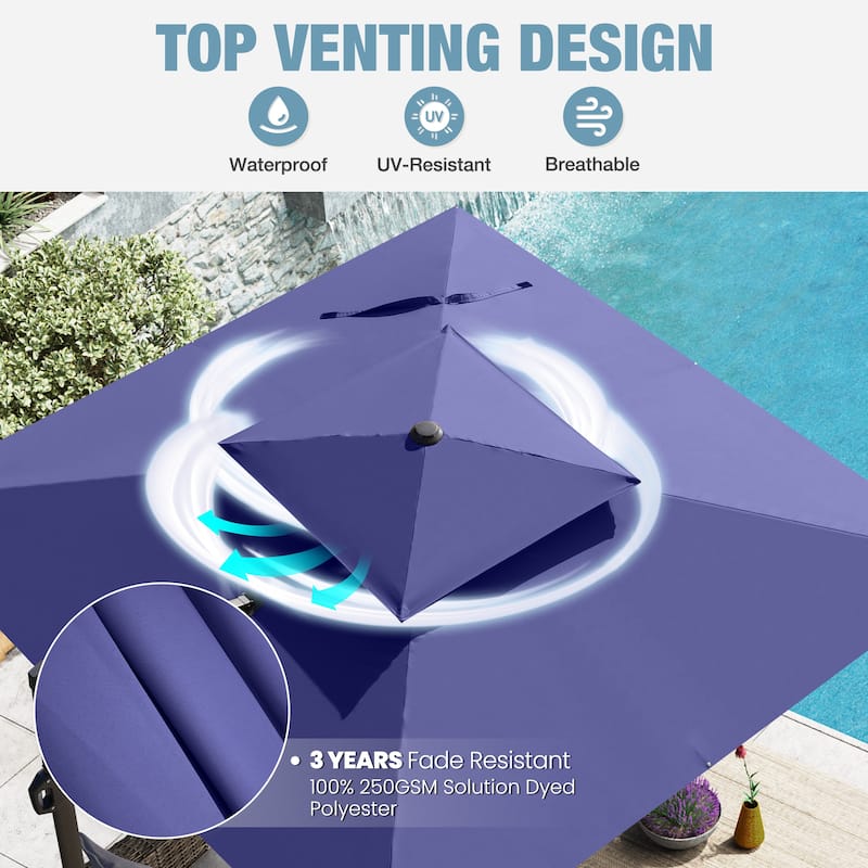 VredHom Patio Outdoor 9 x 11 FT Cantilever-Offset Umbrella with Premium Weight Base