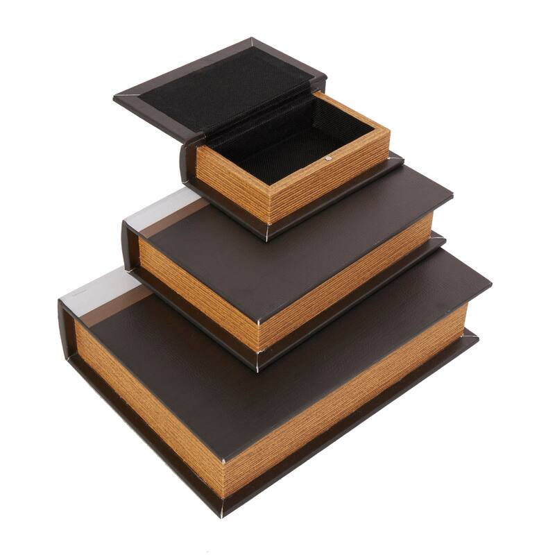 Faux Leather or Linen Fabric Book Storage Box - Set of 3 White, Beige, Black, Red or Light Gray - Roche River Decor
