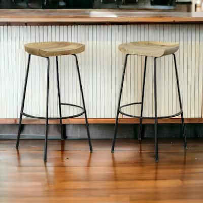 HomeRoots Set of Two 31" Natural And Black Steel Backless Bar Height Bar Chairs