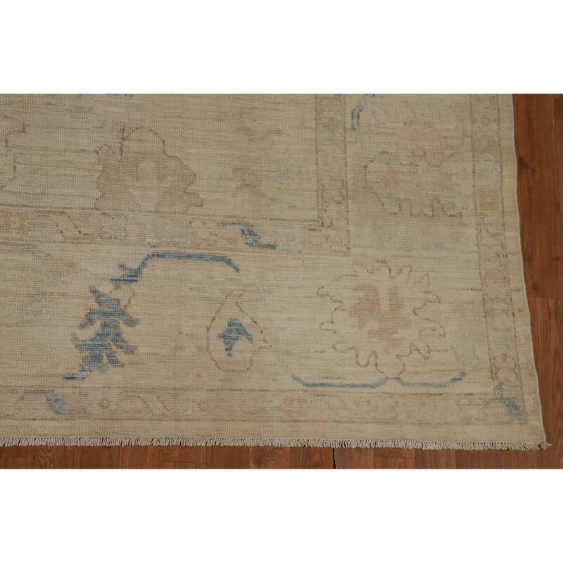 Hand Knotted Oriental 100% Wool Carpet Transitional All-Over Beige & Ivories Oushak Area Rug - 12' 0'' X 9' 0''