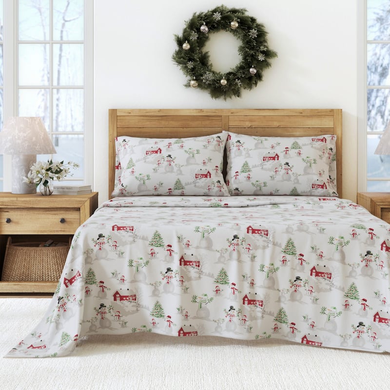Linery & Co. Ultra-Soft Turkish Cotton Flannel Christmas Print Sheet Set - Full - Winter Wonderland