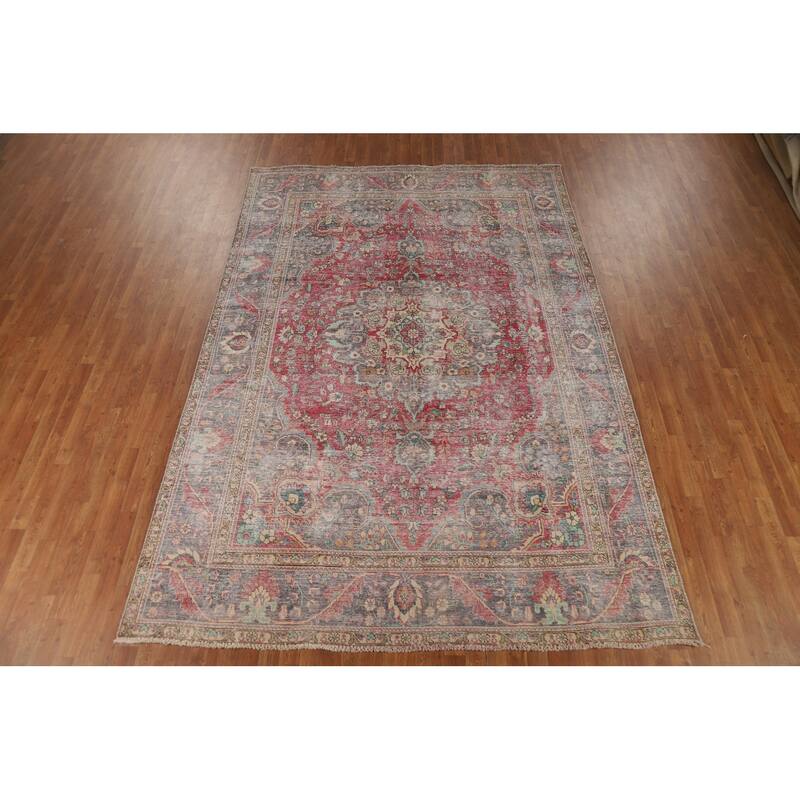 Geometric Tabriz Persian Vintage Area Rug Handmade Wool Carpet - 7'8"x 11'3"