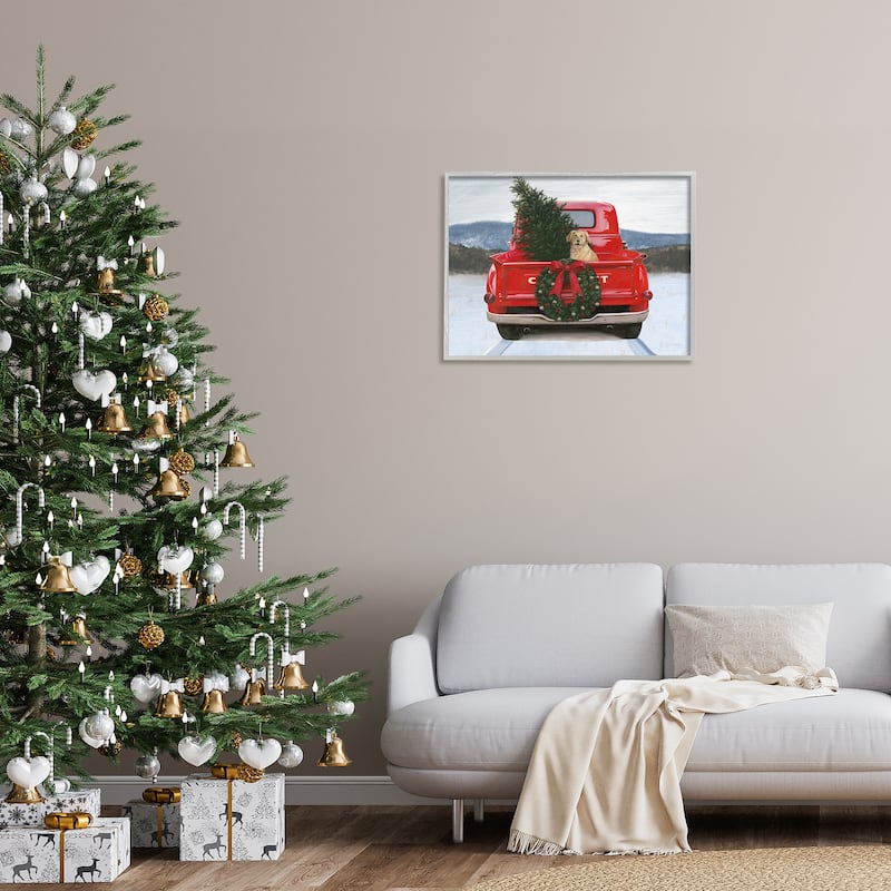 Stupell Holiday Tree in Truck Framed Giclee Art Design by James Wiens