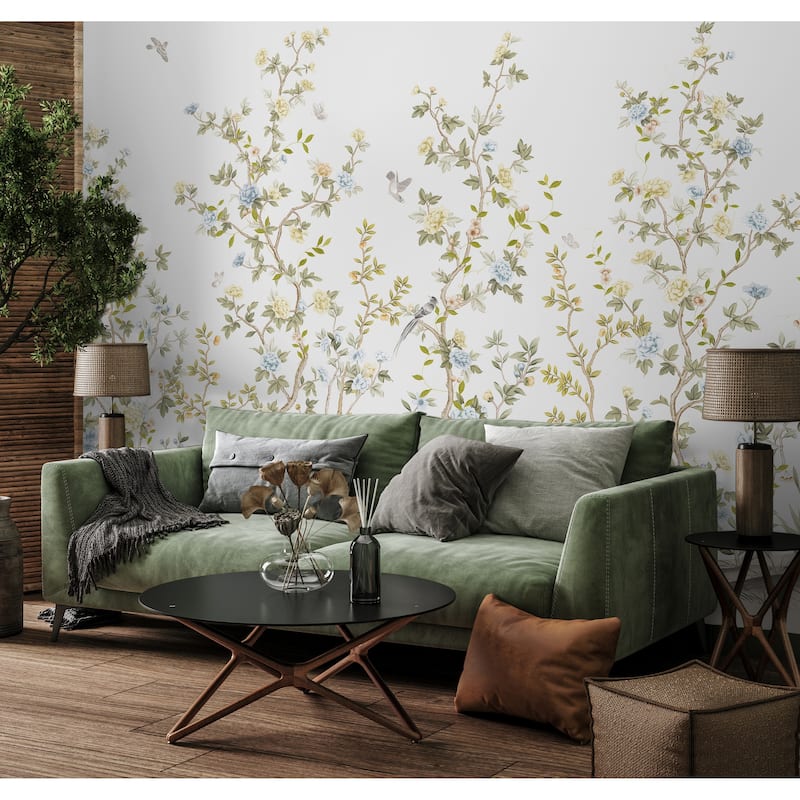 Whispering Blooms Hand-Painted Floral Landscape Wallpaper Mural