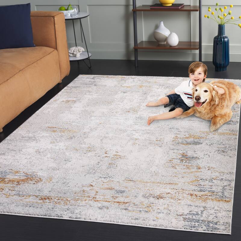 SAFAVIEH Princeton Texie Modern Abstract Rug - 2' x 8' Runner - Light Beige/Grey