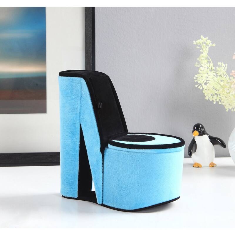 9" Tall Display Jewelry Box with Hidden Storage, High Heel Shoe Design, Turquoise Velvet