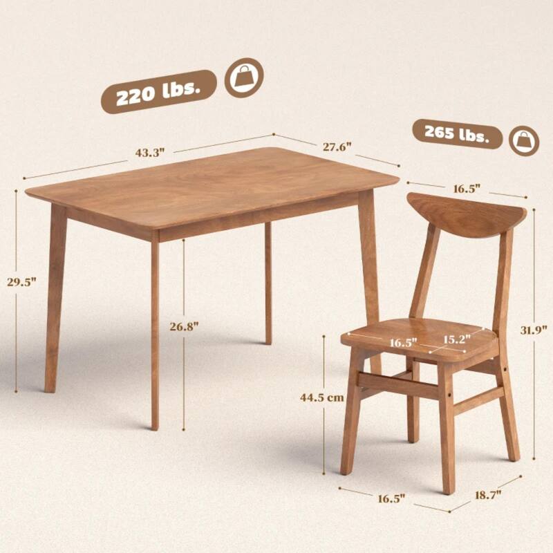 5-Piece Dining Set, 43.3" Rustic Wooden Rectangular Dining Table and 4 Chairs