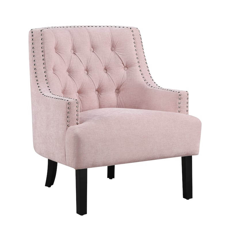 Pink Chenille Upholstered Accent Chair with Button-Tufted Back