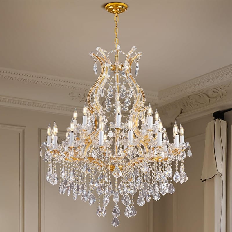 KAYLA 15 Lights Gold Candle Chandelier - Glod - 46in-24Light