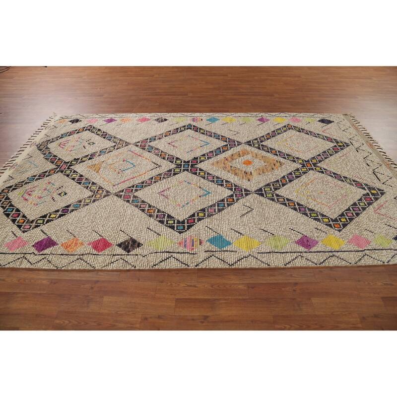 Geometric Moroccan Oriental Area Rug Handmade Wool Carpet - 5'10"x 9'11"