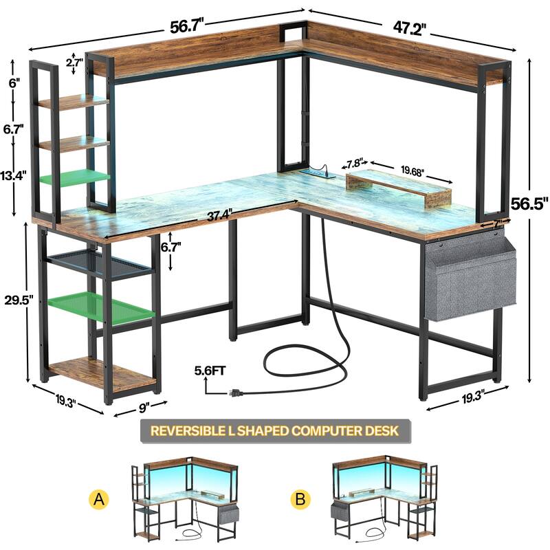 L Shaped Desk with Full Hutch and Power Hub, Corner Desk Computer Desk Office Writing Desk