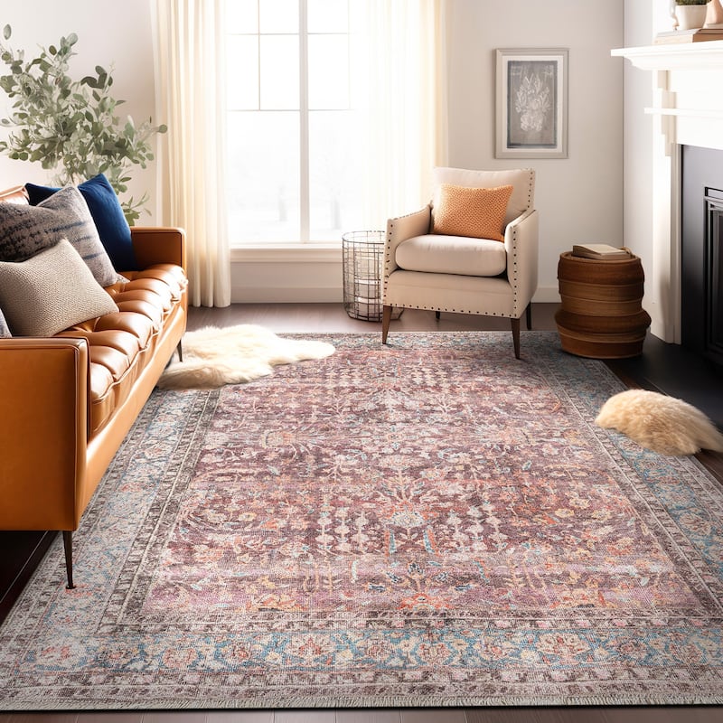 World Rug Gallery Vintage Distressed Bordered Washable Area Rug