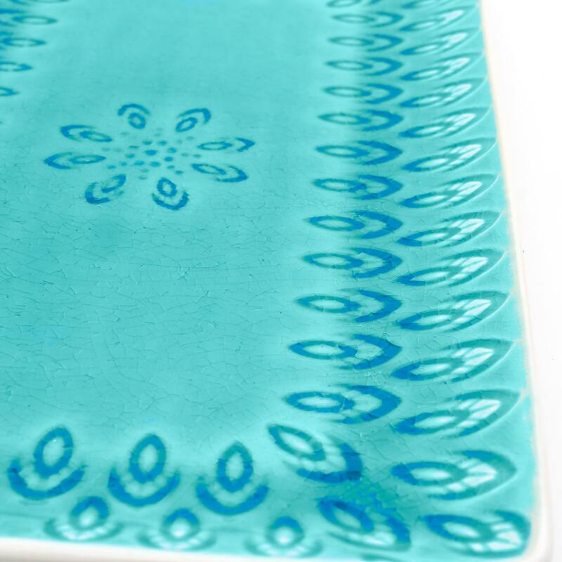 Euro Ceramica Peacock 12" Rectangular Crackle-Glazed Platter - 12.00 in. x 6.69 in. x 1.06 in.