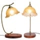 preview thumbnail 7 of 8, Vintage Flower Glass Table Lamp with Wooden Base USB Charging Port - 6.6x20.2 inch