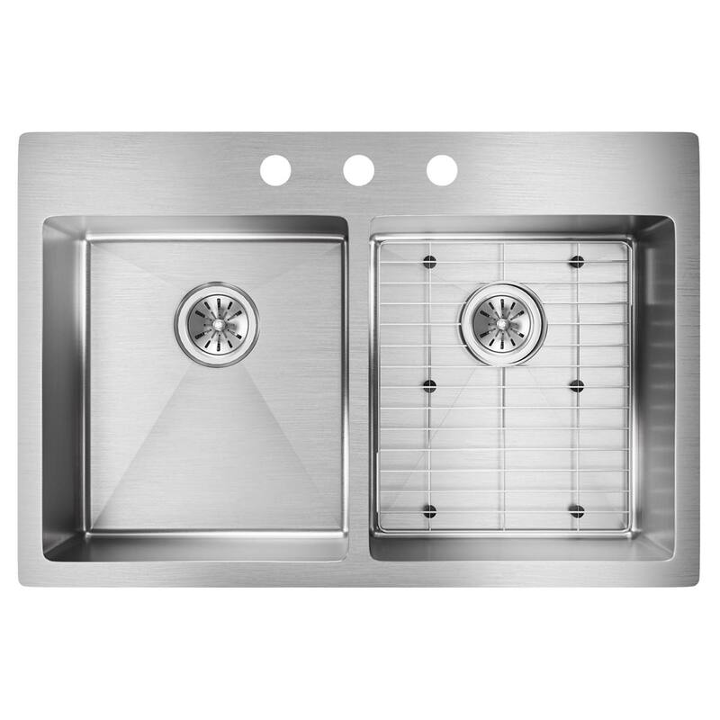 Elkay Crosstown Stainless Steel 33" x 22" x 9", Equal Double Bowl Dual Mount Sink Kit - Three Faucet Holes