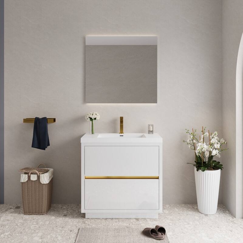 Abruzzo 36" Freestanding Bathroom Vanity with Stone Resin Sink and Two Soft Close Drawers