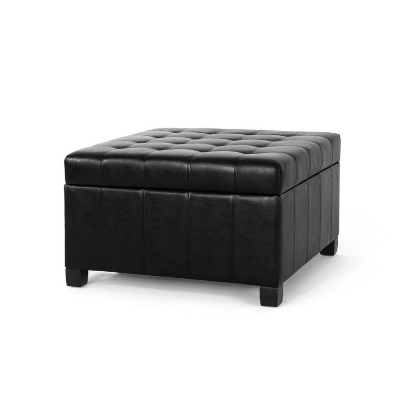 Roomfitters Ottoman Storage Bench, PU Leather Upholstered Footstool with Lift-Top Design, Black