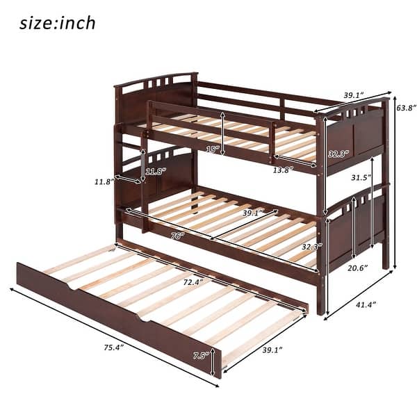 Twin-Over-Twin Wooden Bunk Bed with Twin Size Trundle, Separable Bunk Bed