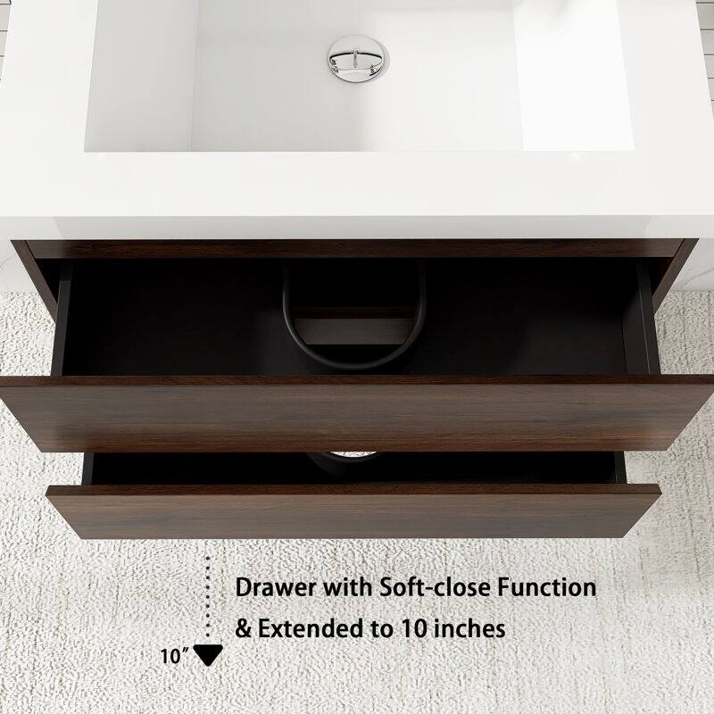 24"/30"/36"/48" Wall-Mounted 2-drawer Bathroom Vanity Set with Integrated Resin Sink