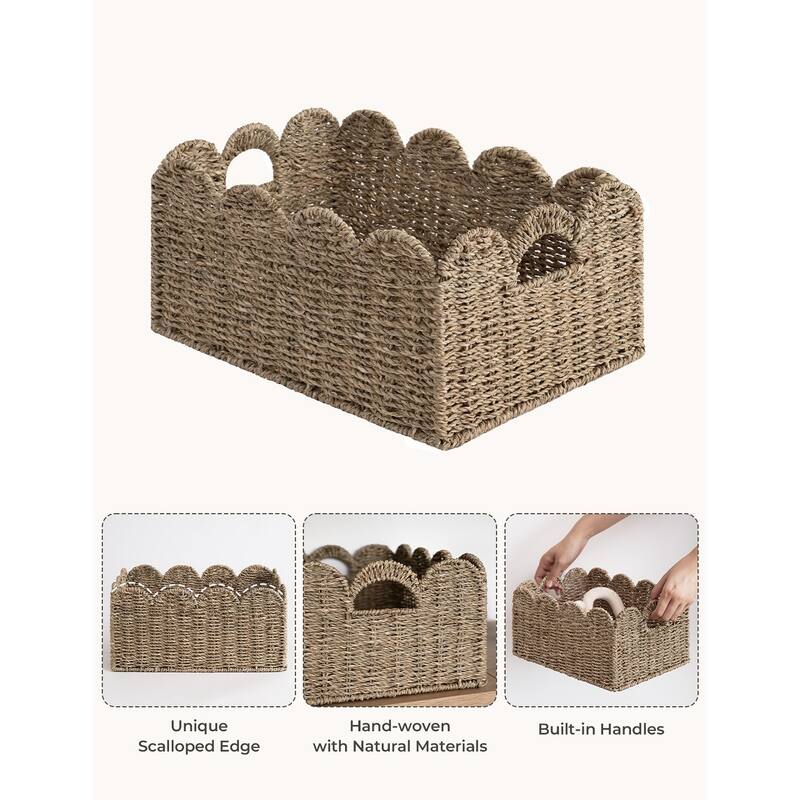 StorageWorks 2-pack Scalloped Edge Wicker Storage Baskets with Built-in Handles