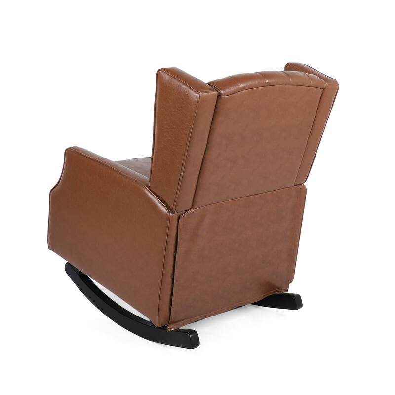 Light Brown Modern 26.5" High Back PU Upholstered Button Tufted Rocking Chair with Wing Back for Living Room